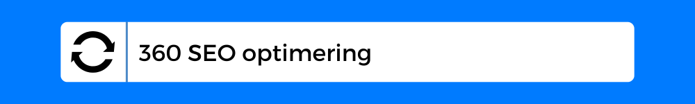 Sökfält med texten “360 SEO optimering” och förstoringsglasikon visar helhetsperspektiv på sökmotoroptimering och omfattande webbanalys.