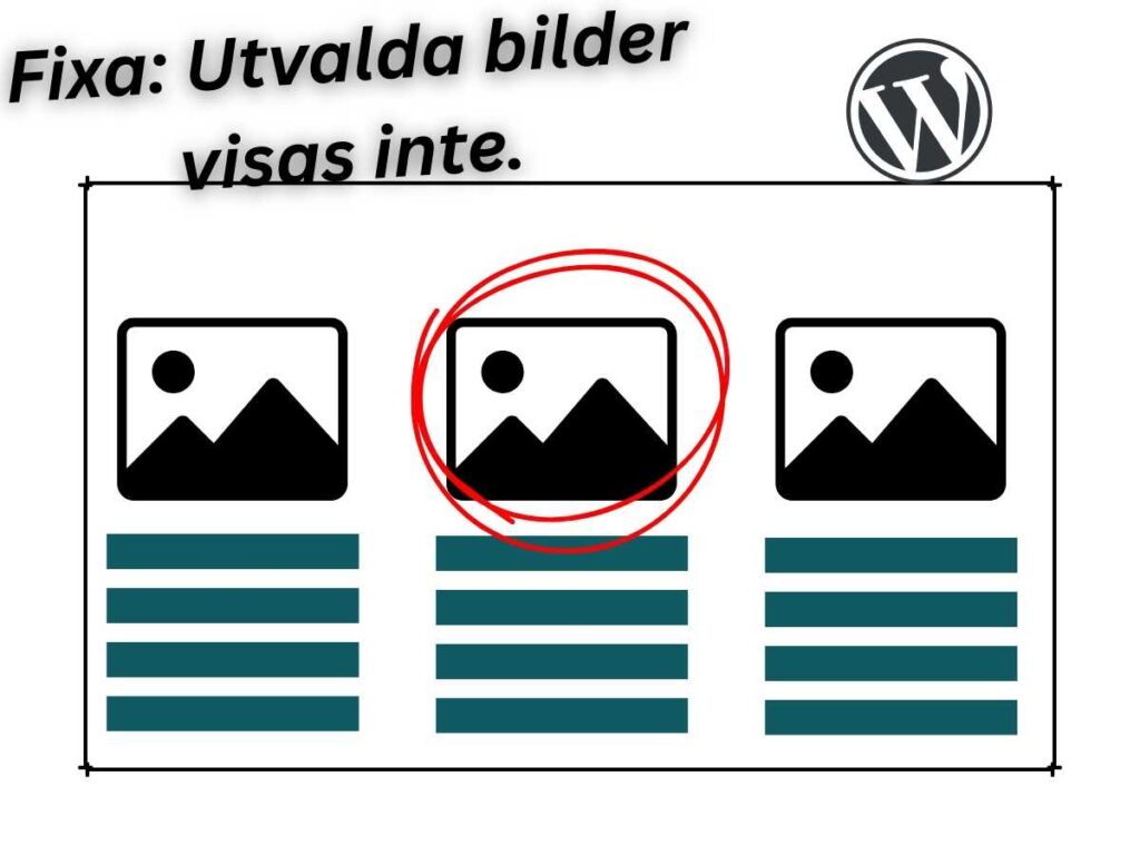Bloggsida med saknade utvalda bilder och texten ‘Fixa utvalda bilder’.