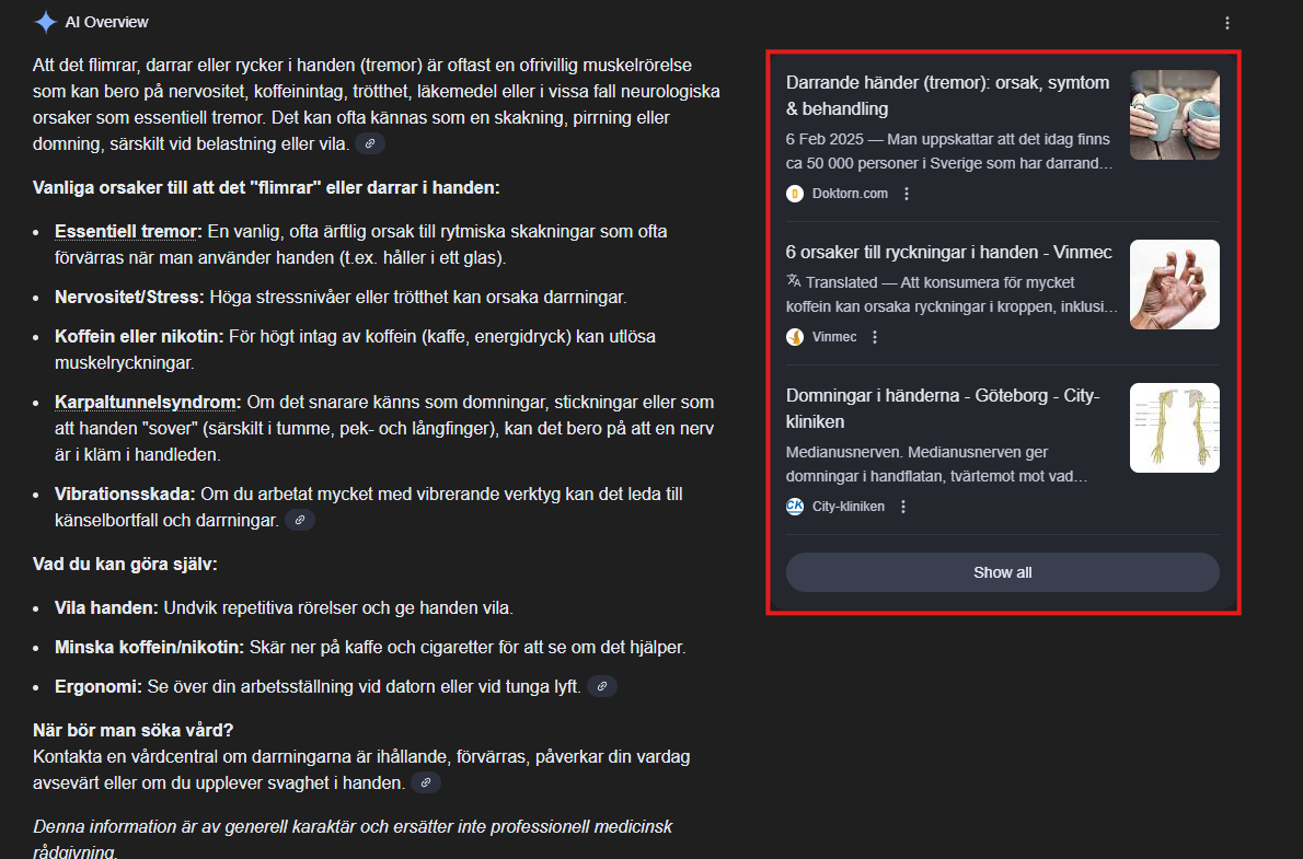 Visar hur AI overview visar bilder i sökningar