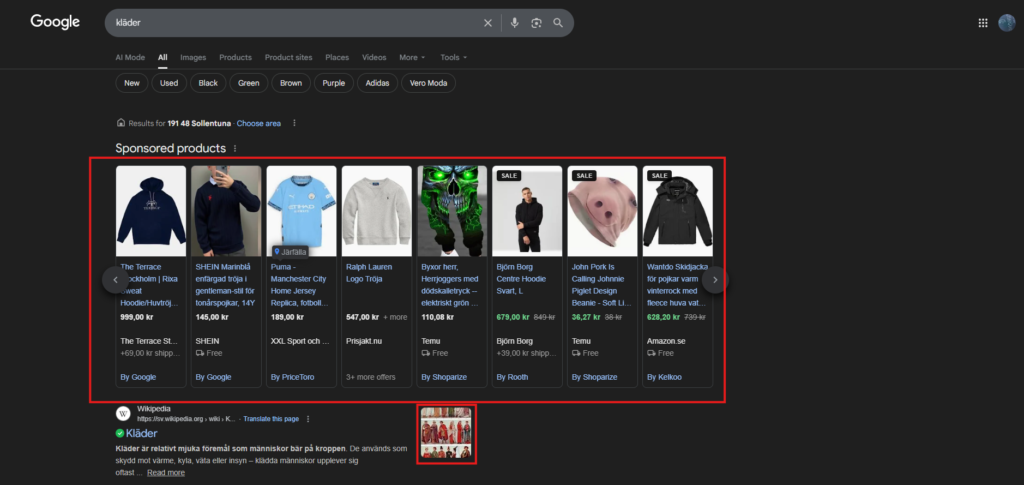 Visar hur bildkaruseller ser ut i Google sökning