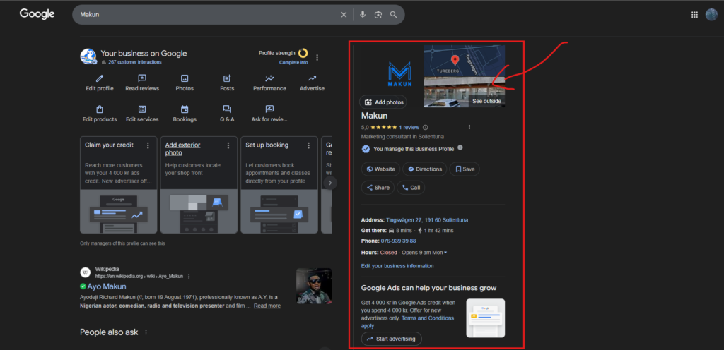 visar vart Google my Business sökresultat är