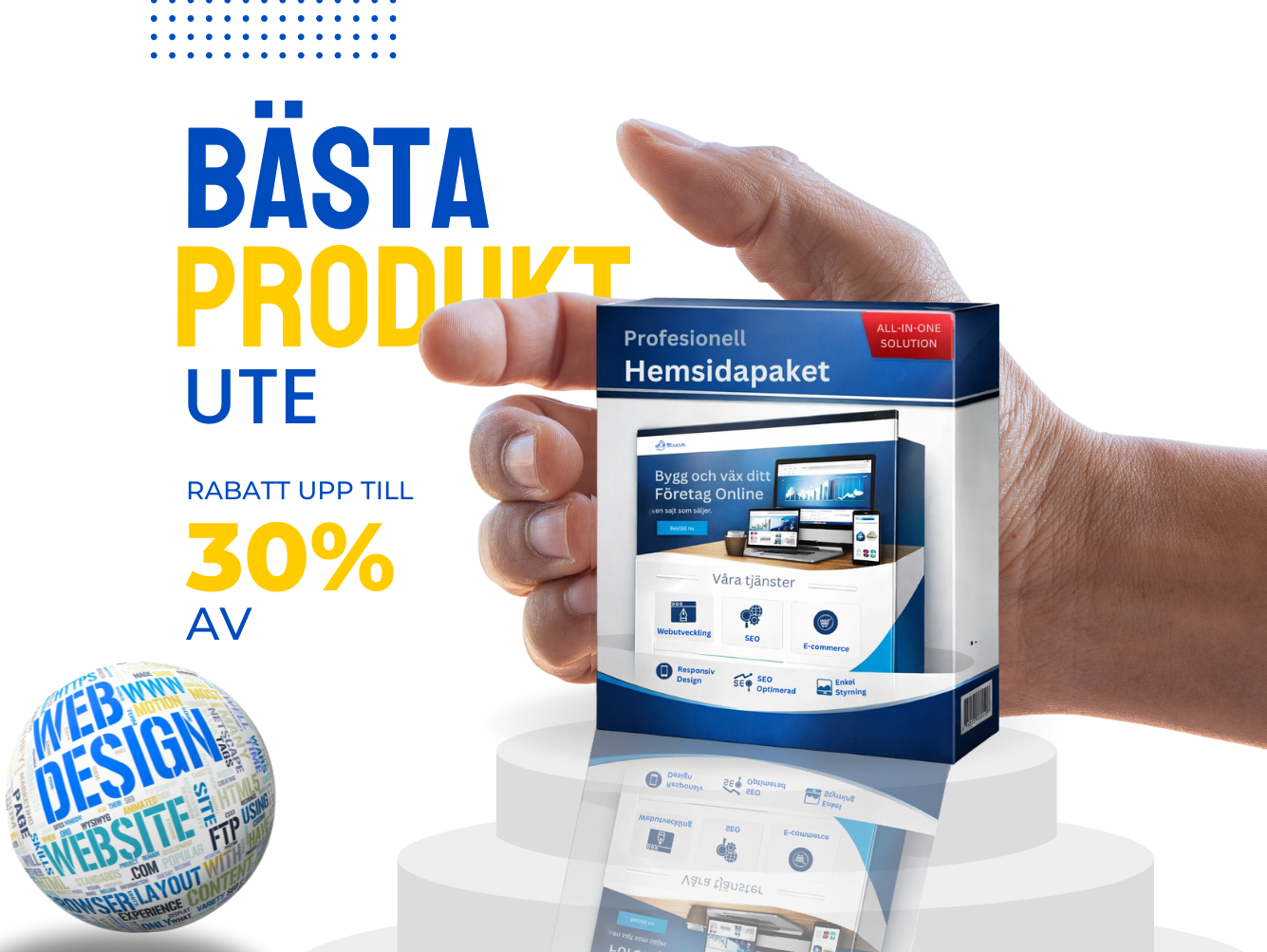Hemsida inom en produkt paket som påpekar upp till 30% rabbat