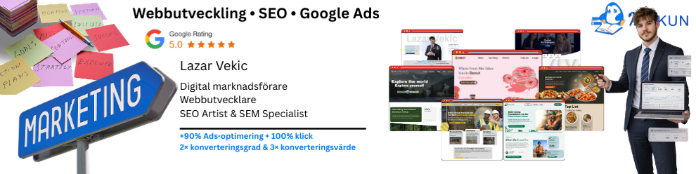 Illustrationer av kundernas hemsidor, prestationer och google betyg som en webbdesigner som mig har uppnåt