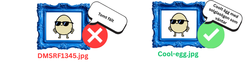 Visar två bilder, en med optimerad alt text, och annan utan